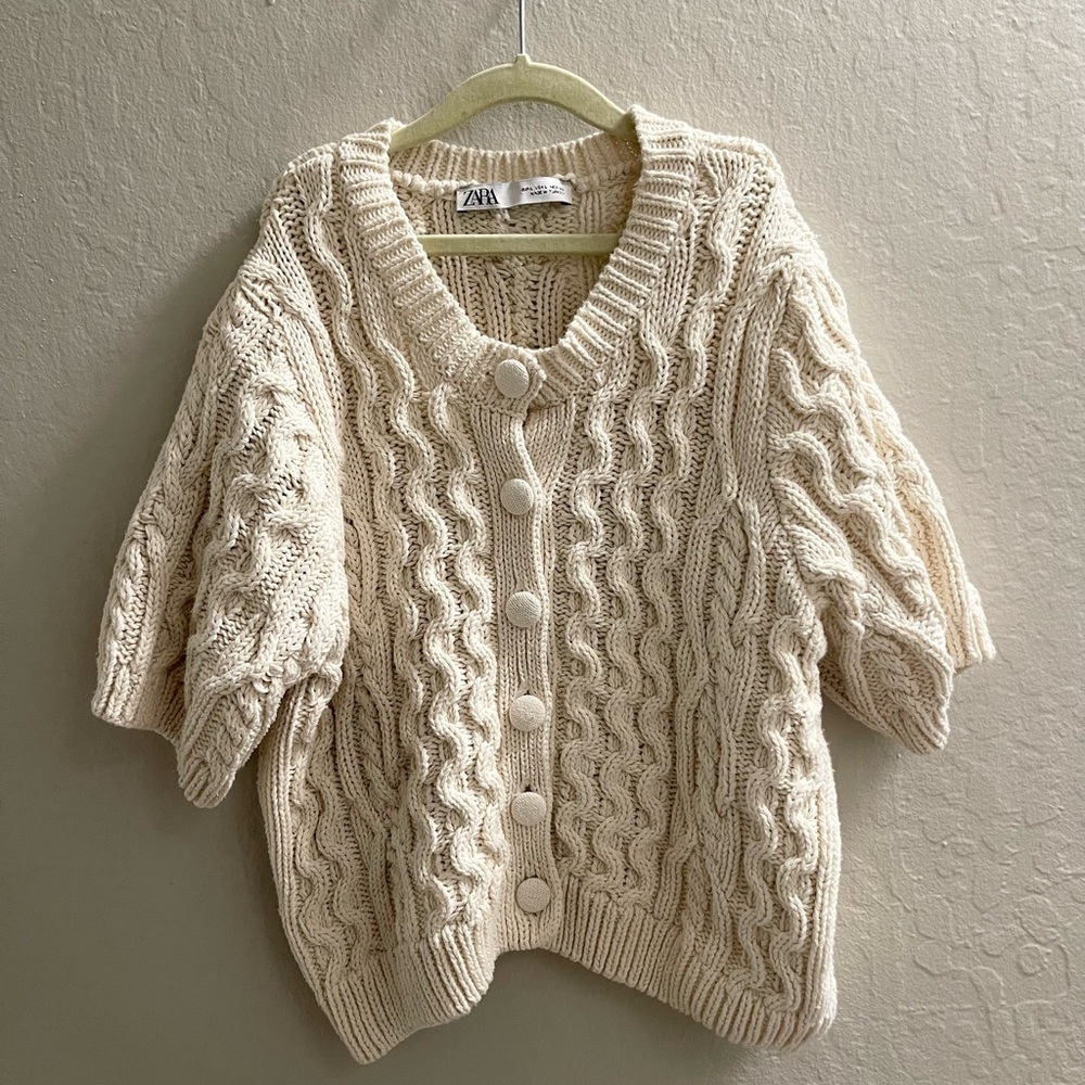 Zara Cream Button-Up Cable Cardigan